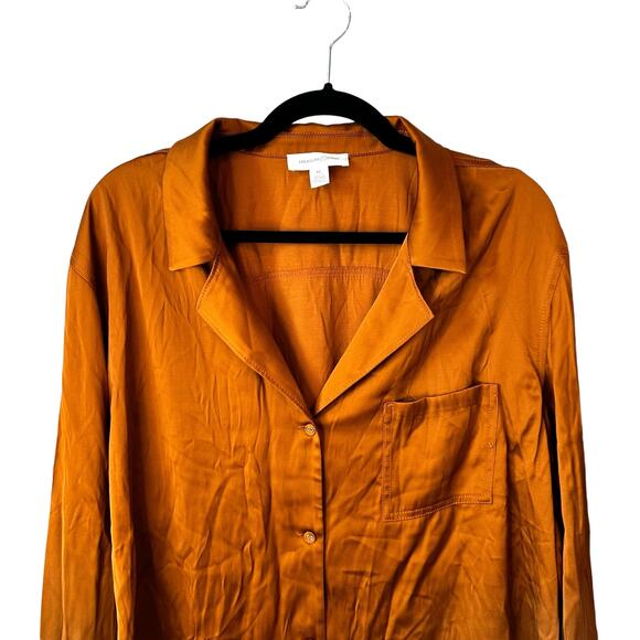 Treasure & Bond Nordstrom New Women's Satin Button Up Shirt Top Rust XL Classic - Picture 3 of 8